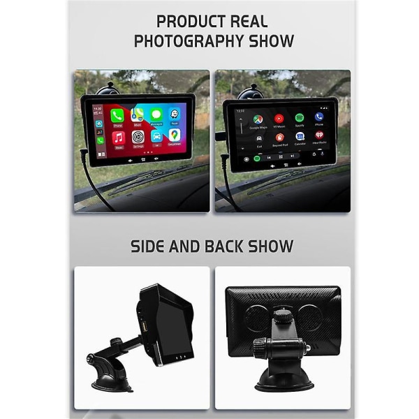 7-tums bilstereo videospelare FM-radio Stöd för trådlöst Carplay och trådlöst Android Auto Touch Scr Black