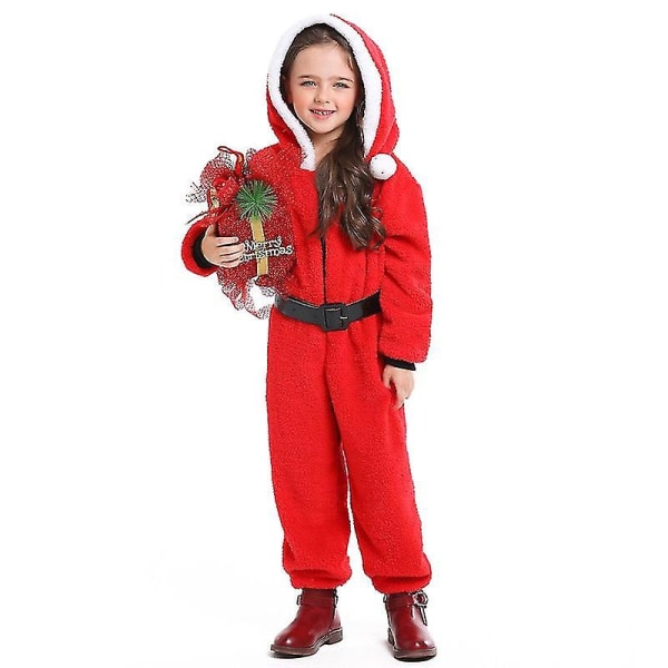 Vuxenbarn Jultomte Jultomtekostym Flicka Kvinnor Hooded Onesie Pyjamas Jumpsuit Fantasia Xmas Dress Up kids 2 S