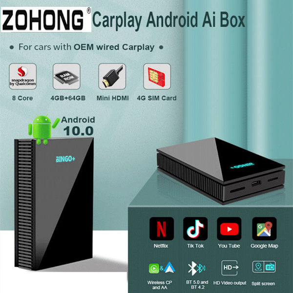 4+64Gb Android 10 Bilradio Carplay Box til Peugeot 308 408 508 2008 4008 5008 Bilradio Multimedia video