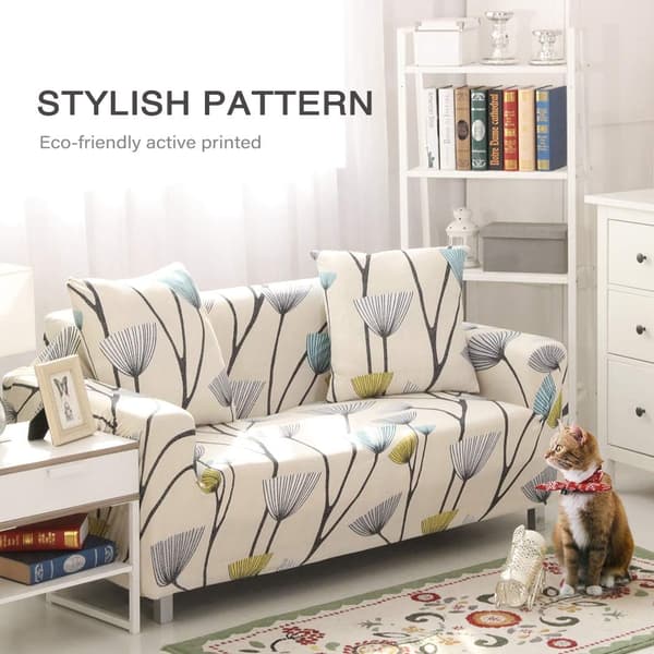 Trykt sofatrekk, elastisk sofatrekk, sofatrekk for 3-seters sofa (3-seters, løvetann)