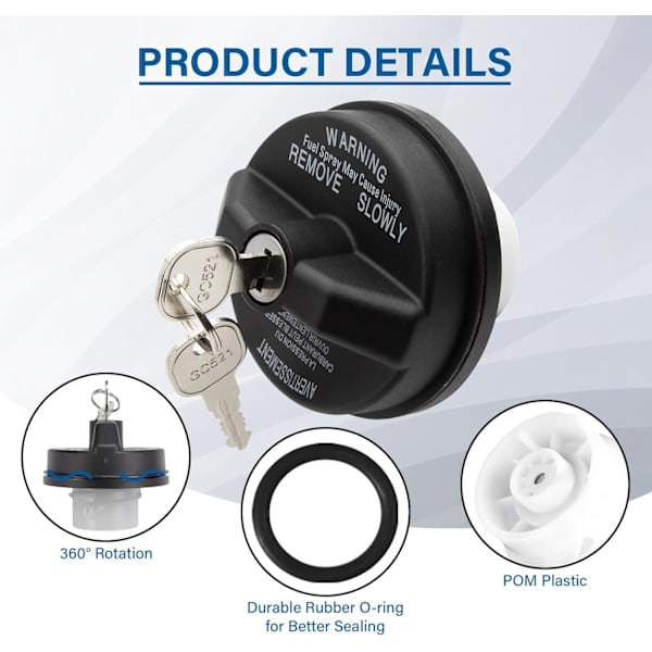 Lukittava bensatankinkorkki, polttoaineen tankinkorkki Dodge Jeep Ram Cherokee Grand Cherokee Wrangler TJ LJ JK JKU JL JLU JT Liberty Compassille, 5278655AB, 05278655AB