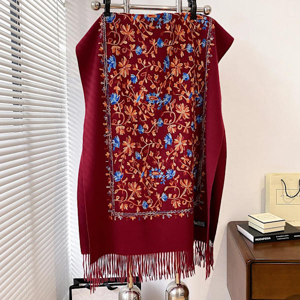 Lyxig vinterhalsduk i kashmir med broderi, hög kvalitet, tjock, varm ullpashmina för kvinnor 2