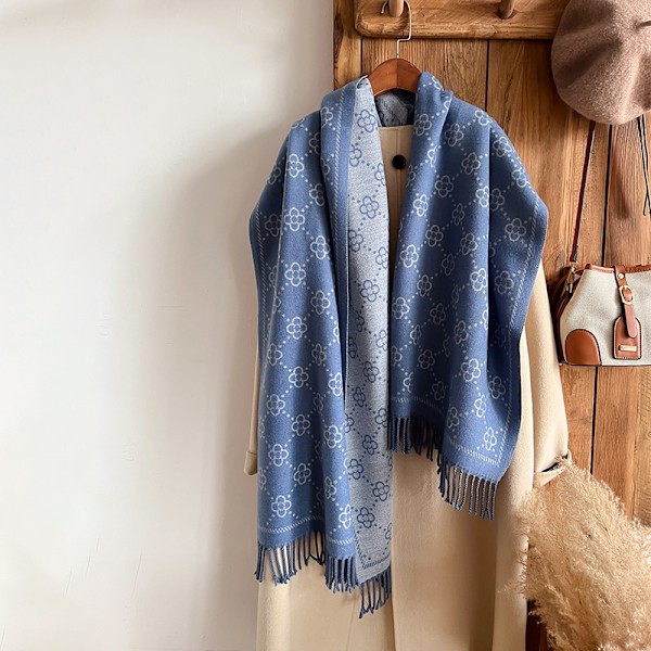Jacquard-designet vinter dobbeltsidet tørklæde cashmere blød varm lang kvast cashmere sjal kold vindsikkert tæppe tørklæde 4