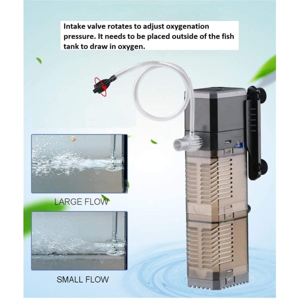 8W akvariefilter 4 i 1 internt filter, 600l/t nedsænket akvariepumpe oxygenbølgemaskine