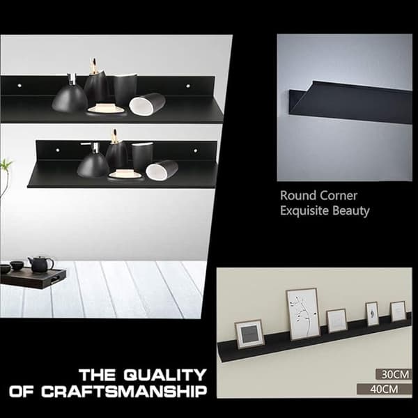Flydende Væghylde Badeværelse Rektangulær Mat Aluminiumshylde Vægmonteret Kosmetik Organizer Sort 40cm