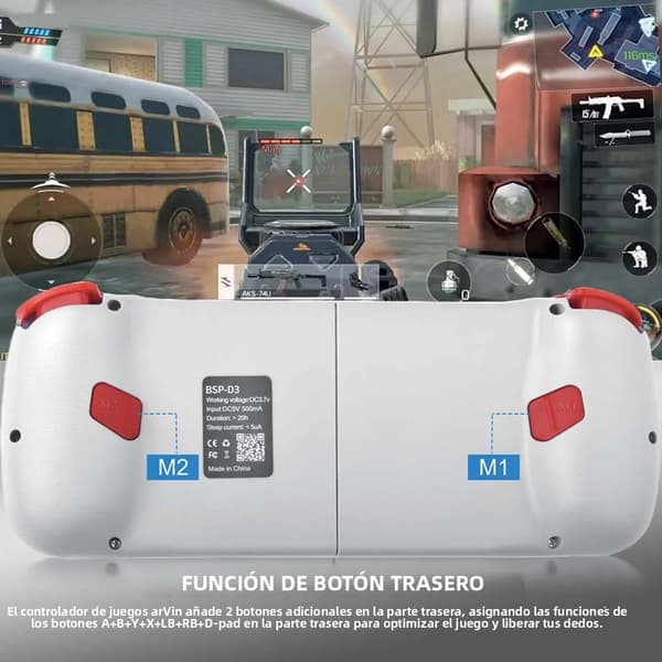 Hvid 3D Mobil Spilcontroller, Bluetooth 5.0 Joystick, Kompatibel med iOS og Android, Udtrækkelig Gamepad