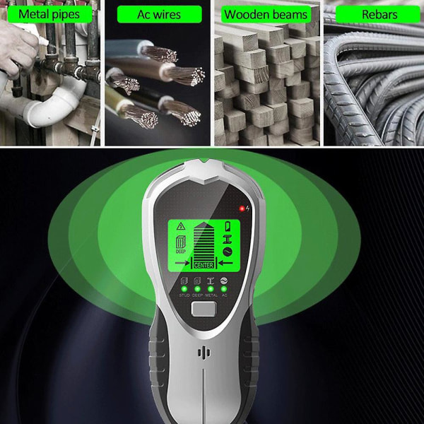 Kabelfinder vægscannerdetektor, 4-i-1 multifunktionsdetektor med lcd-skærm og lydalarm