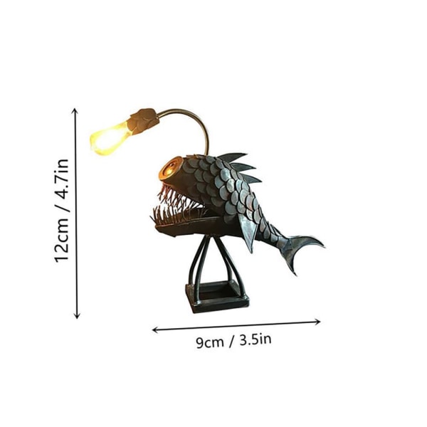 Creative Angler Lamp, Angler Fish Lamp Art Lamp, Retro Iron Art Shark Lamp, USB Fish Design LED Night Light, Bordslampa för heminredning(S)