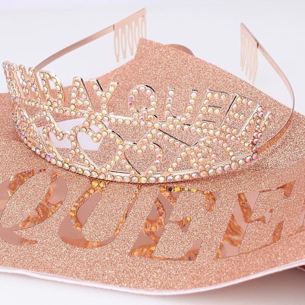 Rosaguld Fødselsdagsdronning AB Rhinestone Tiara og Sash - Fødselsdagstiara og Sash Fødselsdagsfavoritter Glitter Fødselsdagspynt til Kvinder