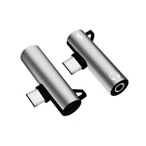 Lämplig för Xiaomi Type-c Multifunktions Hörlursadapter Letv Mobiltelefon En-till-två Hörlursladdningsadapter (2st, Silver)