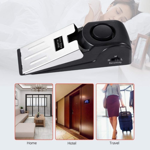 1-pakke bærbar tyverisikrings-vibrationsalarm hoteldørstop kvindelig dørstopper hjem dørstop tyverisikring alarm