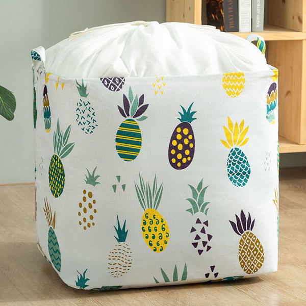 Ananas og hjorte, 2 stk., 43*32*45cm, Store Opbevaringskurve til Tøjopbevaring, Stof Vasketøjskurv, til Dyne, Pude, Sengetøj, Tæppe og Kl