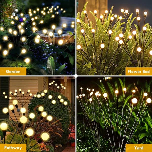 4-pak Solcellehavelys, 32 LED Firefly Solcellelys til Udendørs, Vandafvisende Svingende Solcelledrevne Havelys til Julepynt