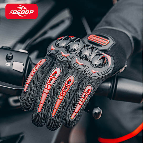 Motorcykelhandskar, Hel Finger Touchscreen-Handskar för Motorcykelracing, ATV, Klättring, Jakt, Motocross och Andra Utomhussporter (Röd)