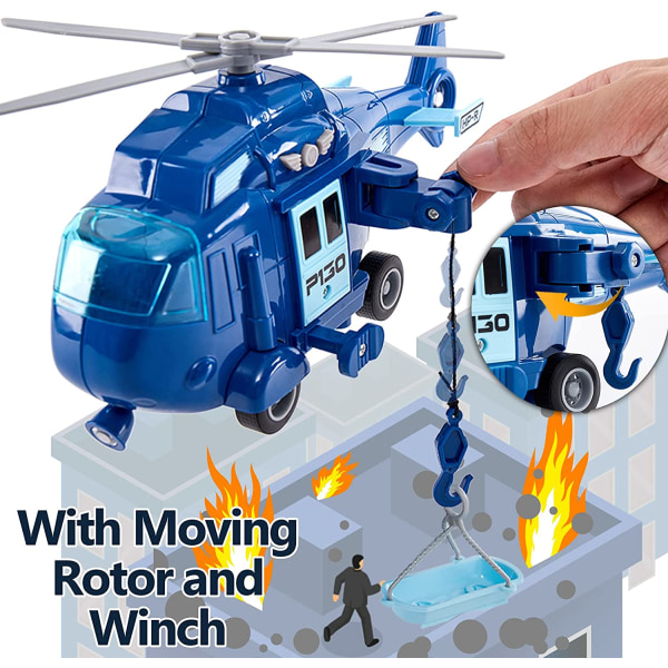 Lyd og lys Legetøjshelikopter med roterende propel og redningskurv Friktionslegetøjsbil Barn Dreng Pige 3 år+