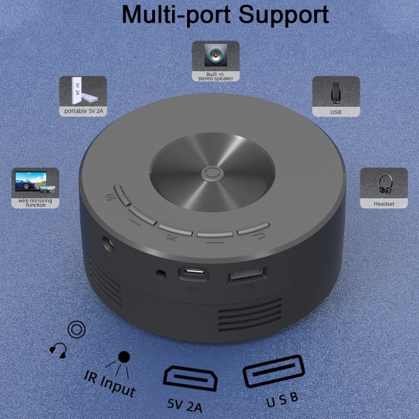Bærbar Home Mini USB-projektor til telefon med fjernbetjening indbygget højttaler, lydport