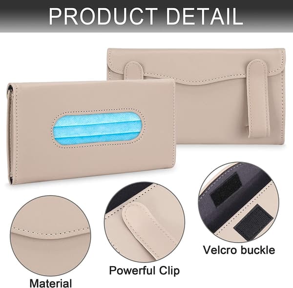 Én-delt bilvisir-tissueboks, læder bilvisir-tilbehør tissueholder, læder tissueopbevaringsbeholder (beige)