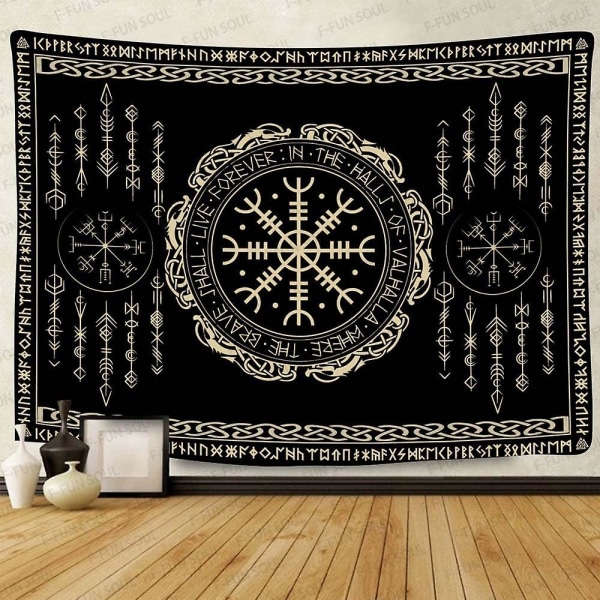 Nordic Vikings Gobeläng, Stora tum Mjuk Flanell, Vegvsir Symbol Amulet Celtic Rune Skandinavisk Estetisk Mytologi Gobeläng Vägghängande Vegvsir 80x60 Inch