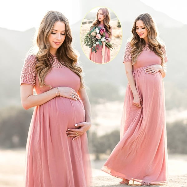 Mammaklänning Chiffongklänning pets Gravid kvinnakläder pink S