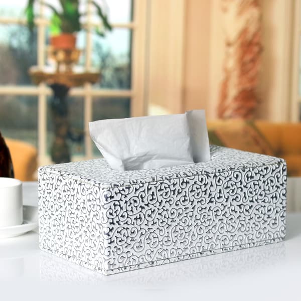 Premium Guld Læder Tissue Box Serviet Box Læder Tissue Box til Hjem, Kontor og Bil (Sølv)