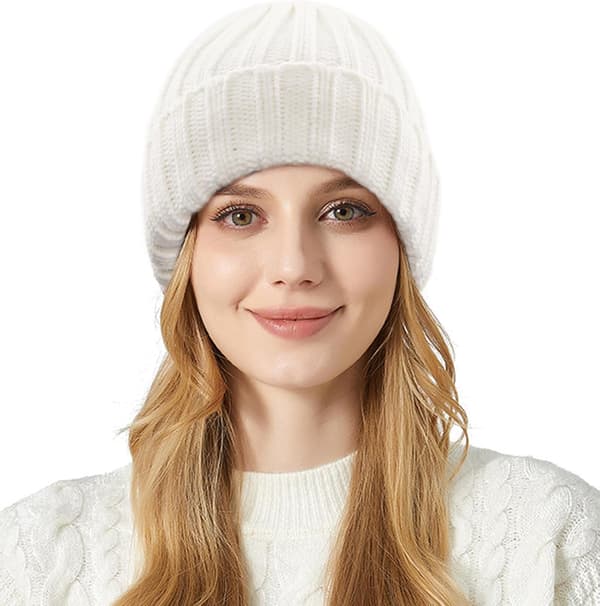 Dames Vinter Beanie Hat, Varmt Beanie Hat til Kvinder, Løst Elastisk Strikket Fleeceforet Beanie Hat 3