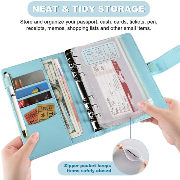 PU Læder Notesbog Binder A6 Budget Binder Praktisk Budgetplanlægger Notesbog Læder Kreativ Regnskabsbog 13.2*18.9cm Sort