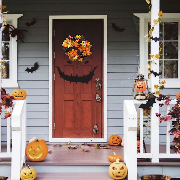 Efterårs Kunstig Krans Halloween Dørkrans Med Lønneblad Græskar Hængende Pynt Halloween Fest Tilbehør