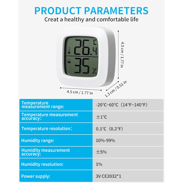 Inomhus digital termometer och hygrometer, komfortnivåindikator, högprecisions liten digital termometer och hygrometer, babyrums termometer