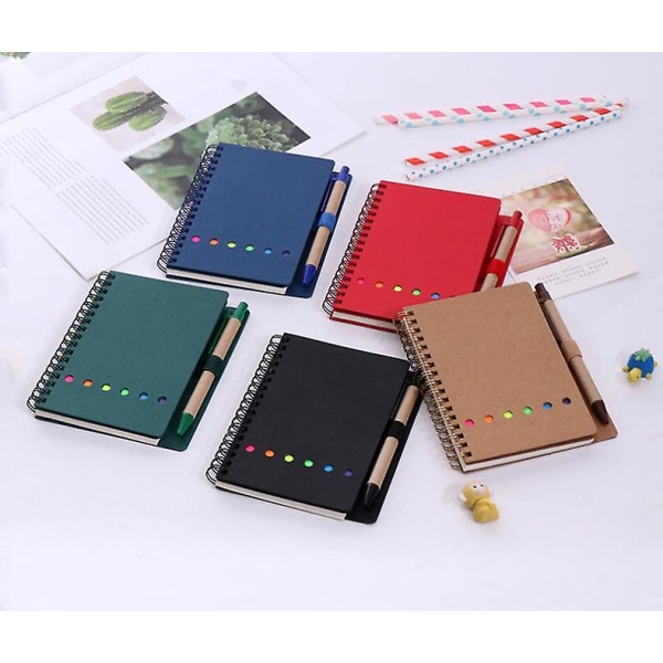 Fong 4 delar Spiral Notebook Business Notepad med pennor, klisterlappar Indexflikar Hållare Markör Färgad Memo Noteboo