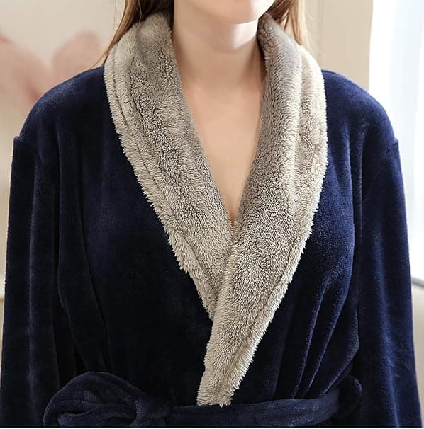 One Piece Dame Lang Badekåbe Varm Vinter Flanell Badekåbe (Navy)