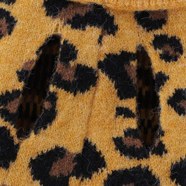 Vinterstrikket hundetrøje leopardmønster gul, 10330