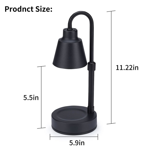 Hermetikk Lys Lampe, Aromatisk Lys Varmt Voks Lampe Justerbar Oppvarming 01-Black