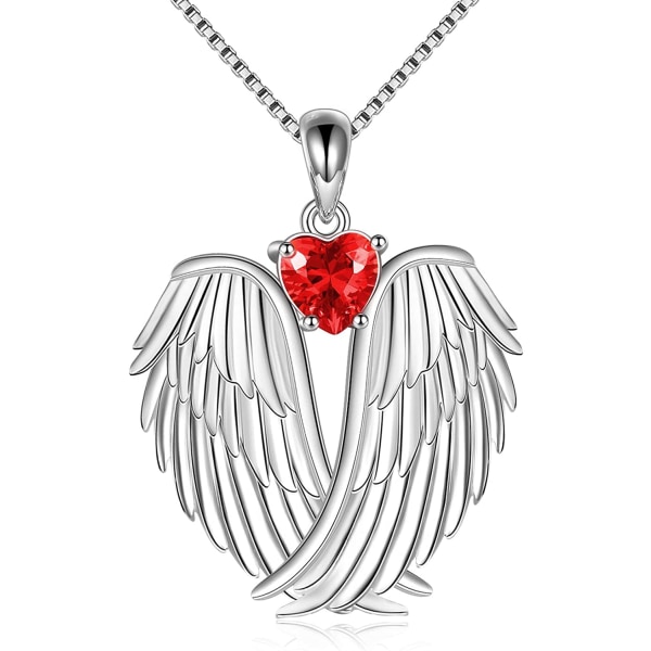 Angel Wings Halsband 925 Sterling Silver Skyddsängelvingar Hänge Birthstone Halsband för kvinnor Smycken presenter (januari-röd)