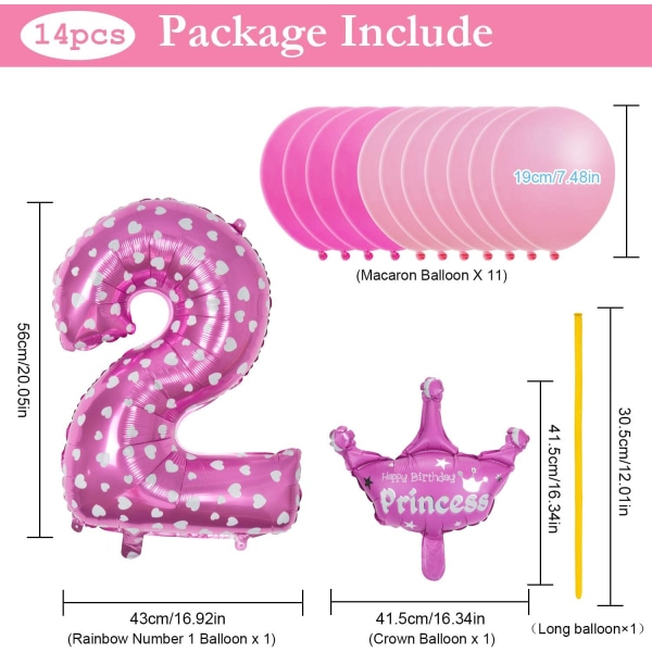 32-tums gigantiska nummerballonger, folie heliumnummerballongdekor för fester, födelsedagar (rosa nummer 2)