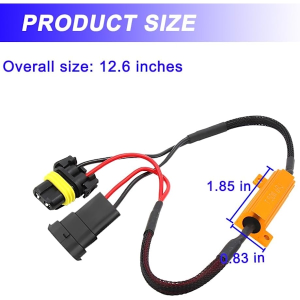 2 st H11 LED-motståndssats för bil, 50W 6Ohm, anti-flimmerfelavkodare för strålkastare, lastmotstånd för dimljus, blinkers, relä, adapterkabel