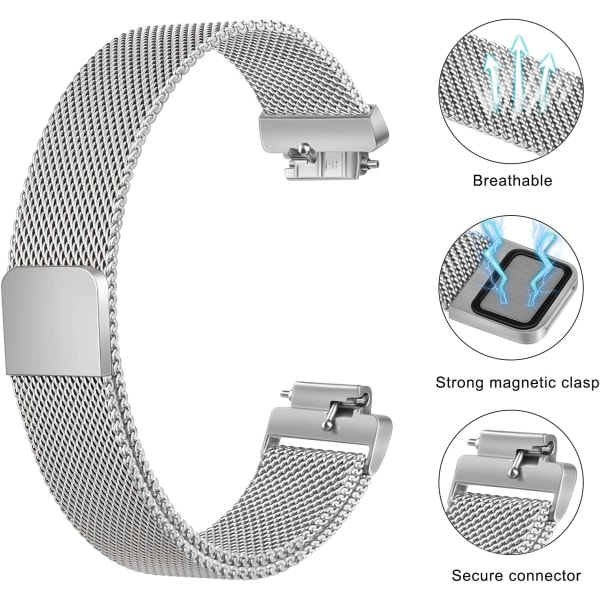 Metallband för Fitbit Inspire 2 & Fitbit Inspire HR & Inspire & Ace 2, Rostfritt Stål Magnetiskt Lås Ersättningsarmband för Inspire HR Kvinnor Män