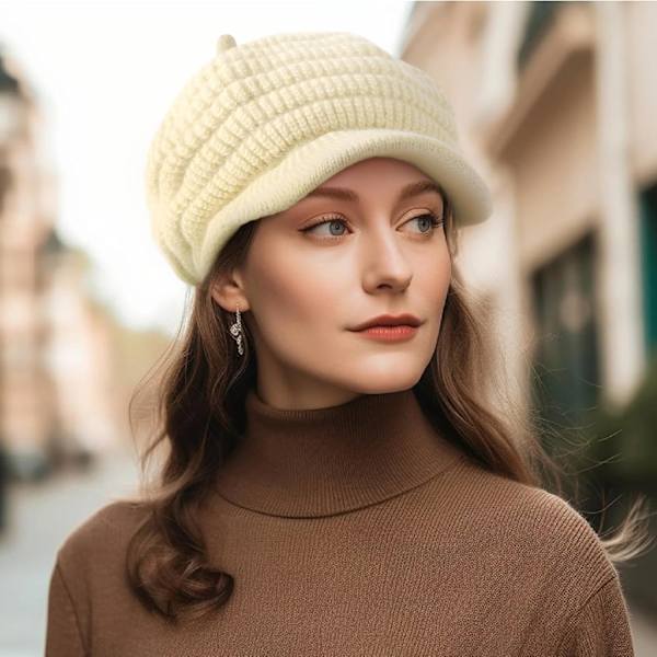 Damer Vinterhatte - Varmt Strikket Visirhat Damer Fleeceforet Varmt Fleece Spids Beret 1