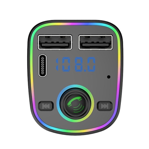 Auton Bluetooth 5.0 FM-lähetin PD Type-C Dual USB 3.1A Nopea Lataus Värillinen Ympäristövalo Handsfree MP3 Modulaattori Soitin