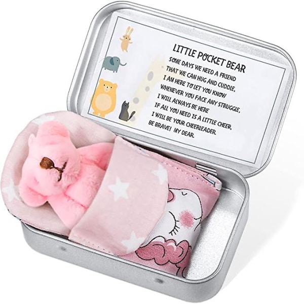 Personlig udstoppet bjørn i en dåse, Bekymringsdukke Til Anti-angst/stress, Fødselsdag For Børn Tilfældig farve Quilt Pink