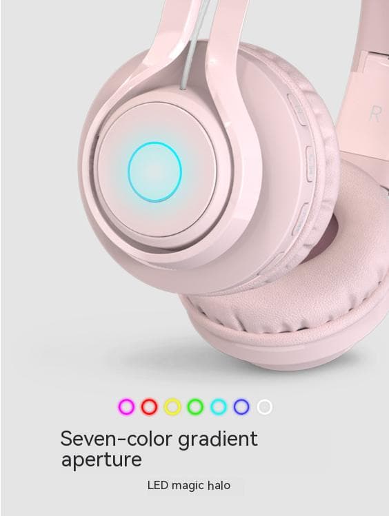 Headset Trådløst Bluetooth Headset Gaming Headset Barn LED-belysning Datamaskin Gaming Headset Rosa-11491