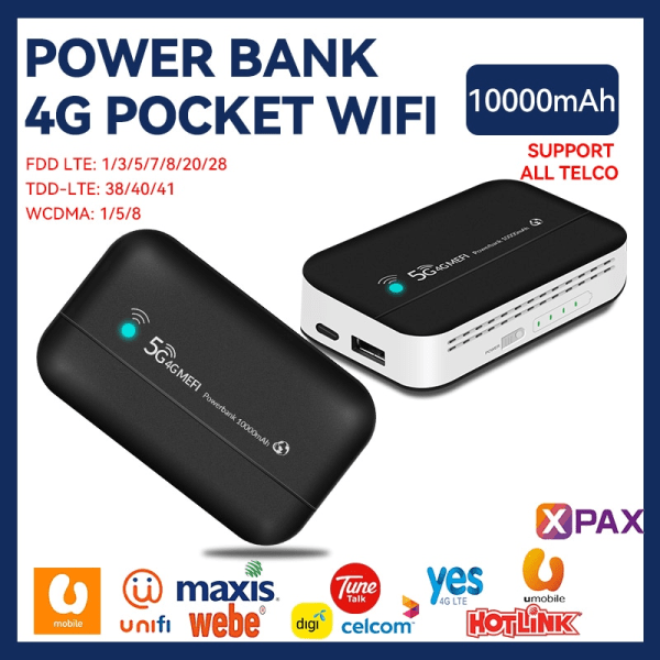 4G LTE mobil router WIFI Hotspot Portable 10000mAh Power Bank med Type-C  USB,, 9f89 | Fyndiq