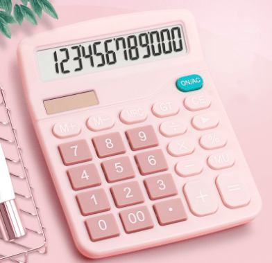Kalkulator, 12-bits solcellebatteri med dobbel strømforsyning, standardfunksjon elektronisk kalkulator (rosa) Pink