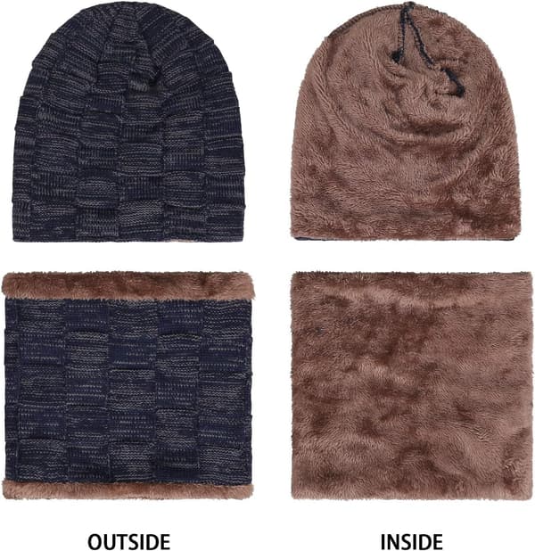 Vintermössa och Halsduk Set för Män, Varm Stickad Mössa Halsvärmare med Fleecefoder Vinterhatt Present till Män och Kvinnor 6