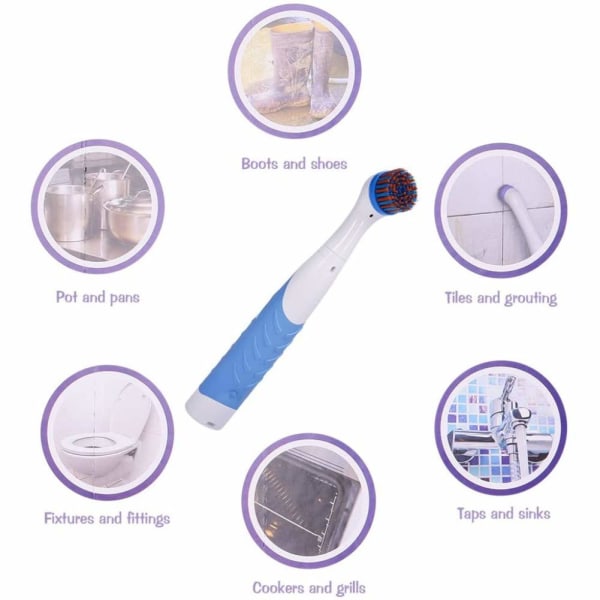 Elektrisk rengøringsbørste med husholdnings-universal 4 børstehoveder til badeværelse/køkken og sko Husholdnings-kraftskrubbebørste (hvid & blå)