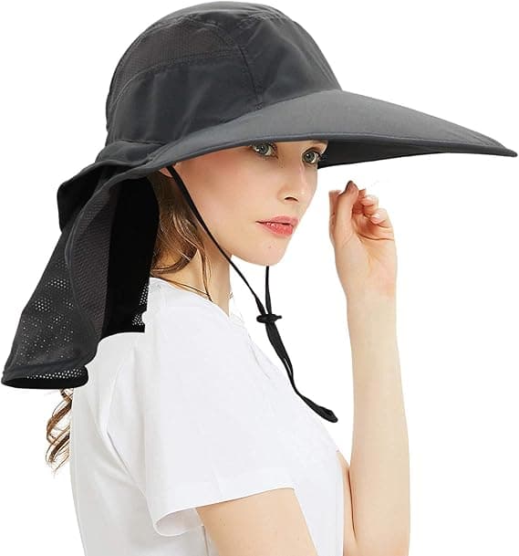 Unisex solhatt, justerbart stort visir med nackskydd för utomhusaktiviteter 55-60 cm mörkgrå