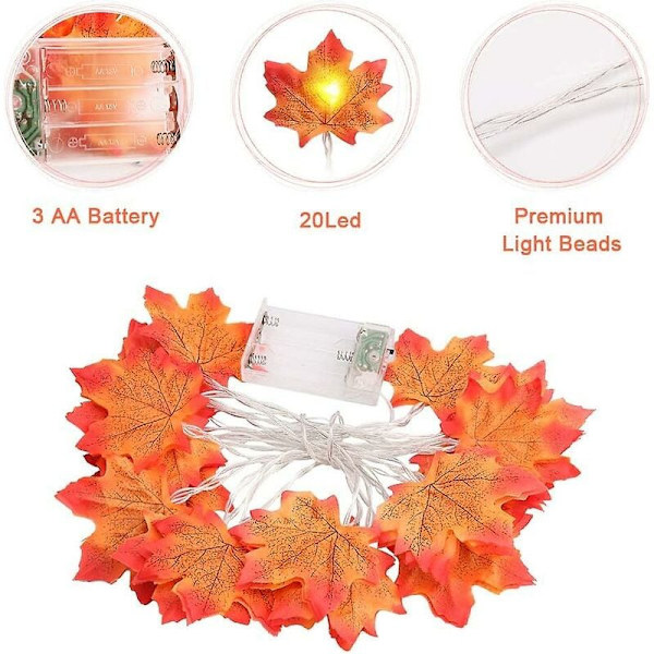 Fairy Lights Maple Leaf Fairy Lights, 20 LED Høstkrans Høstbladkrans Høstdekorasjon Høst Maple Leaf Dekorasjon Høstdekorasjon 3m