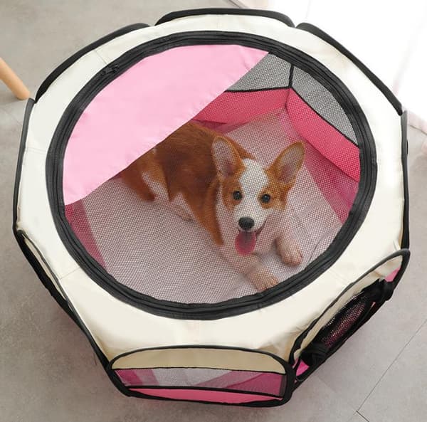 Foldbart Hunde Kat Legehus, beige, pink, 90*90*60cm