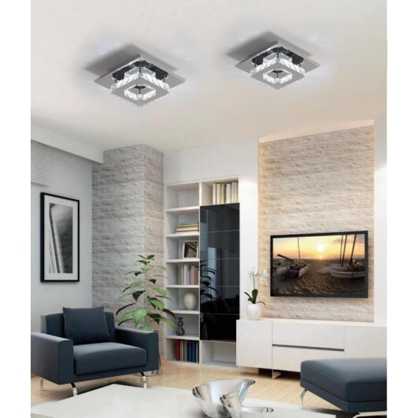 Kristall taklampa, rostfritt stål taklampa, 12W LED taklampa för vardagsrum hall sovrum