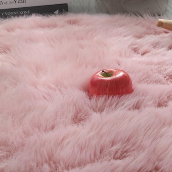 Nordisk Plys Rundt Tæppe Vaskbart Simpel Computerstol Imitation Gulvmåtte Soveværelse Seng Side Sofa Tæppe 40*40cm Pink A