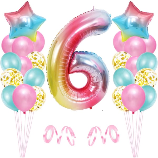 6:e födelsedag flickballong, 6:e födelsedag, rosa nummer 6 ballong, födelsedagsdekoration, grattis på födelsedagen ballong, 6:e födelsedag flicka festdekoration